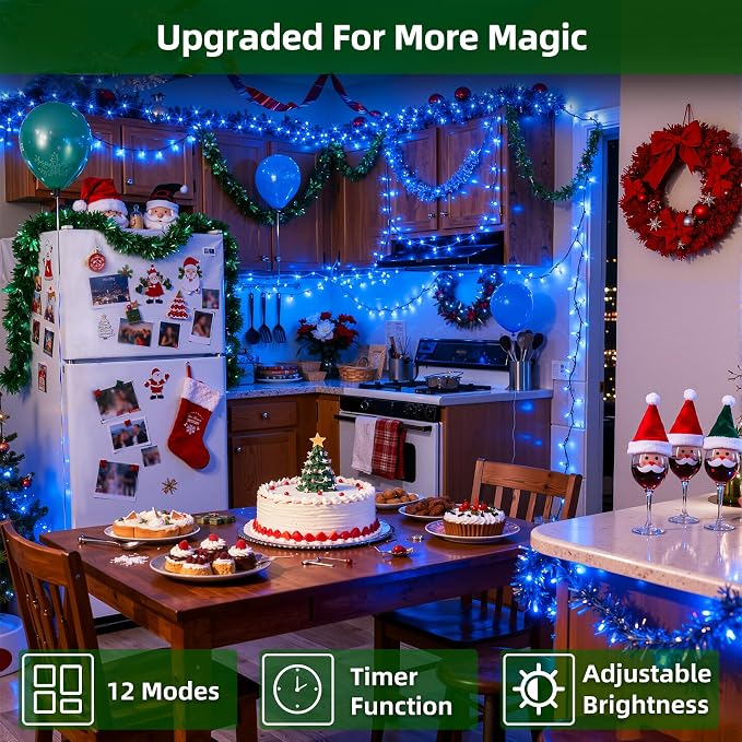 QUHUATU 300LED Christmas Lights Outdoor Indoor Use, 12 Lighting Modes 75ft Christmas Tree Lights with Timer, Dimmable BlueLED StringLightsWaterproof for Yard Tree Wedding Party Holiday Decor Blue