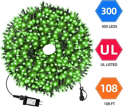 MZD8391 105FT 300LED Christmas Light Outdoor Indoor,Christmas Tree Light | Green, 100% UL Listed, Waterproof, 8 Light Modes, Timer & Memory, End To End Connect, Christmas String Light Outdoor Indoor