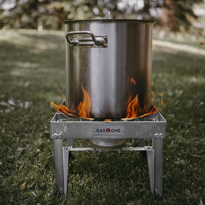GasOne Stainless Steel Outdoor Propane Burner – High Pressure Camp Stove with Adjustable Regulator & Steel-Braided Hose