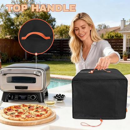 CROTIRAD Waterproof Dust Cover for Ninja Pizza Oven MO201 Series, Accessories for Ninja Woodfire Outdoor Pizza Oven with Drawstrings, UV-Resistant, Elastic Band, Hang Strap, Black