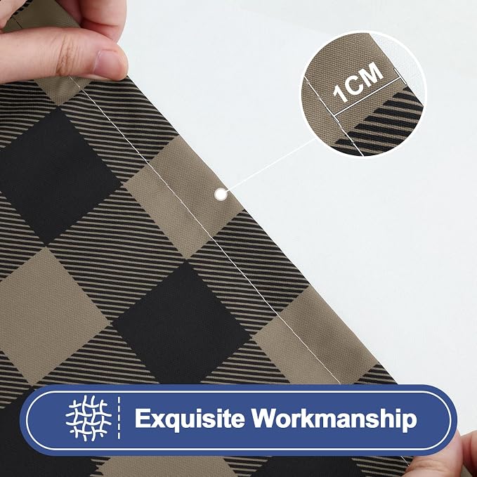 Smiry Picnic Table Cloth 2 Pack, Waterproof Elastic Fitted Tablecloths for 8FT Rectangle Tables, Washable Polyester Buffalo Plaid Tablecloth for Camping & Outdoor (Black & Khaki, 30" x 96")