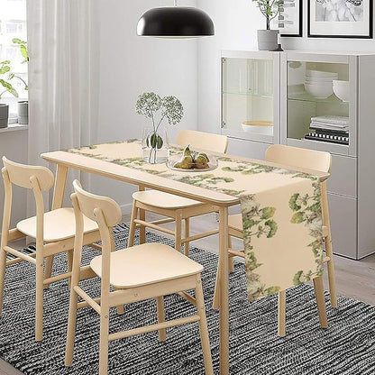 Winter Forest Reindeer Pine Tree Table Runner, Christmas Elk Watercolor Sparrow Home Kitchen Dining Table Decoration for Home Party Decor 13x108 Inch