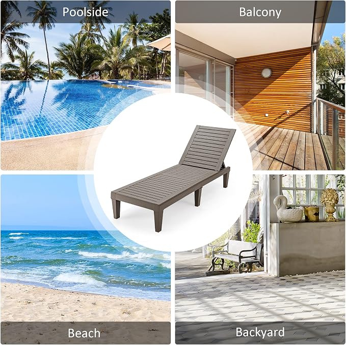 Tangkula Outdoor Chaise Lounge Chair, Lightweight Patio Lounge Recliner Chair with Adjustable Backrest, 5 Reclining Positions Chaise Lounger for Patio, Beach, Balcony, Poolside, Backyard (1, Coffee)