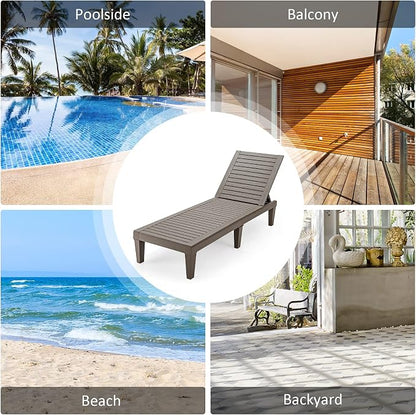 Tangkula Outdoor Chaise Lounge Chair, Lightweight Patio Lounge Recliner Chair with Adjustable Backrest, 5 Reclining Positions Chaise Lounger for Patio, Beach, Balcony, Poolside, Backyard (1, Coffee)