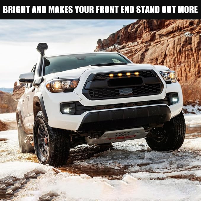 Seven Sparta 4 PCS Grill Led Lights with Fuse Adaptor Compatible with 2016-2023 Toyota Tacoma TRD Pro OEM Front Grille (Amber Light with Black Shell)