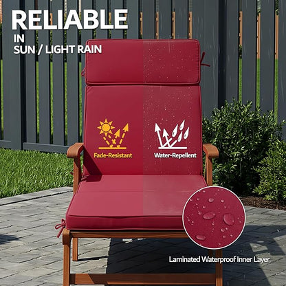 80 x 26 Inch Outdoor Chaise Lounge Cushion - Removable Cover, 4-Section Design, Water-Repellent & Fade-Resistant, 6 Tie Straps, Replacement for Patio & Pool Chairs - Burgundy