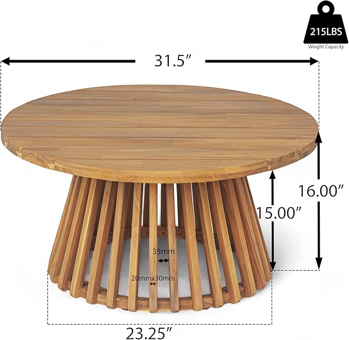 Merax Outdoor Acacia Wood Conversation Set - Patio 3-Seat Loveseat Sofa w/Coushion and Round Coffee Table for Backyard, Lawn, Balcony, Teak+Light Gray