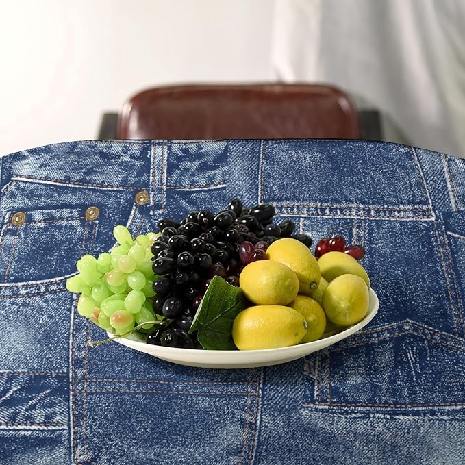 Denim Patchwork Print Style Tablecloth, Fashionable Denim Pattern Design (Not Denim Fabric) Water Resistant Table Cover for Farmhouse Picnic Party Holiday Kitchen Dinner Table 55"x75"