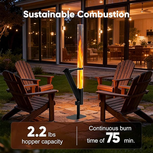 Rayzi New Rocket Stove 55 Inch, Smokeless Wood Pellet Patio Heater, Wood Pellet Fire Pits for Outside, Portable Pellet Heater for Patio/Garden/Backyard/Outside Restaurant/Bonfire Party/Beach