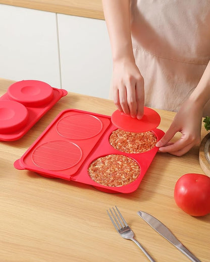 AUOON Silicone Burger Press for 4.5" 1/4-1/3 lb Patties - 4 in 1 Hamburger Press Patty Maker for Kitchen BBQ, Non-Stick Burger Patty Mold for Beef Veggie, Dishwasher Safe & Freezer Storage (Red)