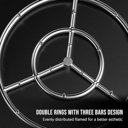 Skyflame 18 Inch Round Stainless Steel Fire Pit High Flame Burner Ring | Flame Jet Nozzles, 150,000 BTU, 1/2" NPT Inlet, 304 Stainless Steel, for NG and LP Fire pit