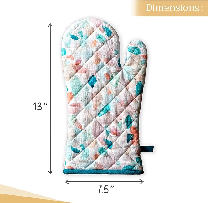 Maison d'Hermine Oven Gloves 100% Cotton Oven Mitt 7" x 13" with Loop Heat Resistant BBQ Cooking Gloves Baking Grilling Kitchen Hotel Home Farmhouse Spring Summer (Pack of 1, Summer Picnic)