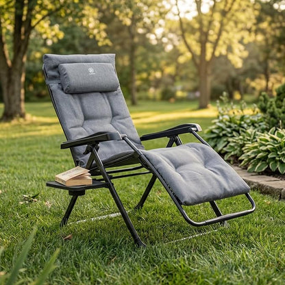 EVER ADVANCED Aluminum Zero Gravity Chair Oversized, Thick Padded Reclining Lounge Chair with Adjustable Headrest & Side Table, Heavy Duty Support 350 lbs, Foldable for Outdoor & Indoor, Gray-2 Pack