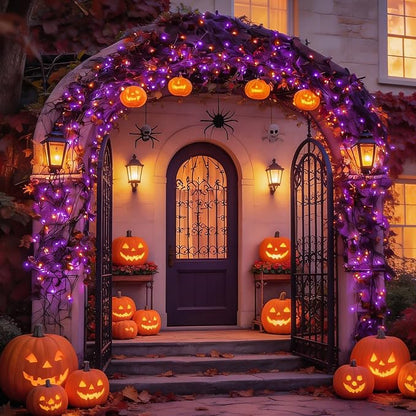 YEGUO 2 Pack Orange and Purple Solar Halloween Lights, Each 33ft 100 LED Solar String Lights Outdoor Waterproof, 8 Modes Solar Christmas Lights Outdoor for Bedroom Patio Garden Halloween Party Decor
