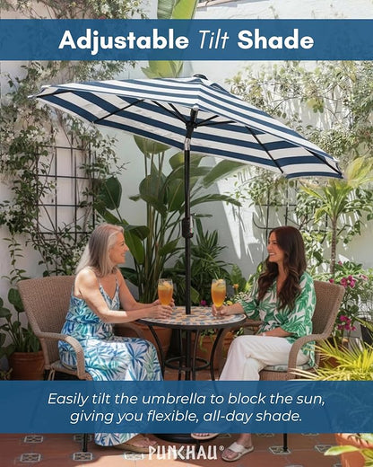 6 Ft Outdoor Patio Umbrella, Easy to Open/Close Crank and Push Button Tilt Adjustment - Navy Blue Striped Market Umbrellas