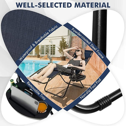Giantex Zero Gravity Reclining Chair, Outdoor Patio Recliner with Cup Holder & Removable Pillow, Adjustable Backrest, Indoor Lounge Chair for Backyard, Garden, Poolside (Navy)