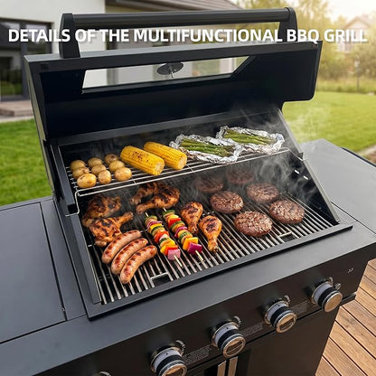Casaphoria 84" Outdoor Kitchen Grill Island with Refrigerator and Sink, Professional Stainless Steel BBQ with 6-Burner 75300 BTU Propane & Natural Gas, Granite Countertop, Rapid Setup, Black