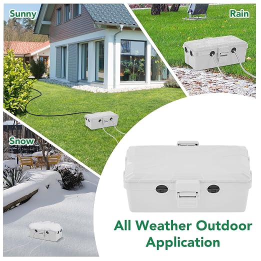 Medium Outdoor Electrical Box(10.4x6x4.2inch), IP54 Waterproof, Weatherproof Connection Box w/6 Cable Entry Ports, Extension Cord Cover Protect Power Strip, String Lights, Timer, Plug, Grey