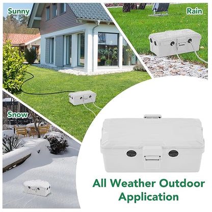 Medium Outdoor Electrical Box(10.4x6x4.2inch), IP54 Waterproof, Weatherproof Connection Box w/6 Cable Entry Ports, Extension Cord Cover Protect Power Strip, String Lights, Timer, Plug, Grey