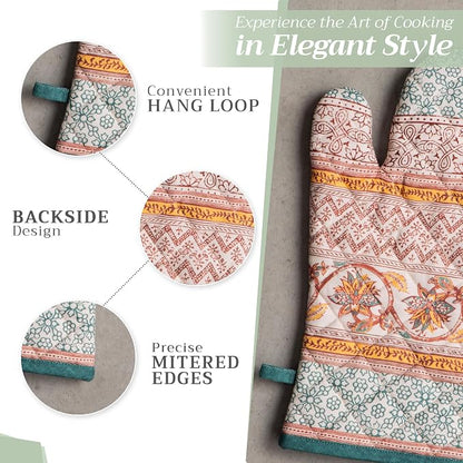 Maison d'Hermine Oven Gloves 100% Cotton Oven Mitt (7" x 13", Pack of 1) | With Loop Heat Resistant BBQ Cooking Gloves Baking Kitchen Handling Hot Pans Thanksgiving Christmas - Nila