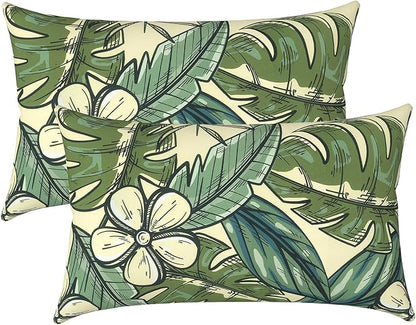LVTXIII Outdoor/Indoor Lumbar Pillow Covers ONLY, Patio Lumbar Cushion Covers, Fluffy Water Repellent Garden Cushion Cases for Patio Coach Sofa Use, 12x20 Inch, Pack of 2, Tropical Paradise