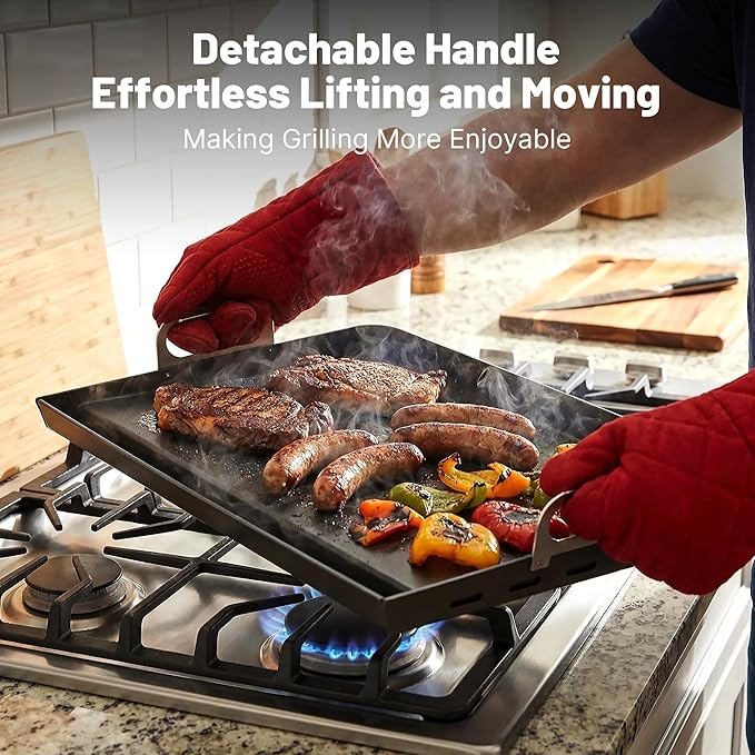 23"x16" Portable Steel Griddle for Gas Grill & Stove Top, Heavy Duty Grill Griddle for Weber, Nexgrill, Charbroil Grills, Easy to Clean, Ideal for Multi-Burner Cooking in Kitchen or Backyard