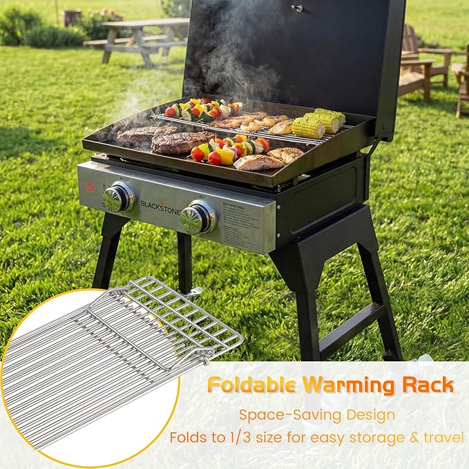 Grill Rack for Blackstone Griddle Warming Grid Taco Hot Dog Racks Upper Shelf for Weber Pit Boss Nexgrill Tabletop Flat Top BBQ Cooking Grilling Parts Stainless Steel Adjustable Warm Grates
