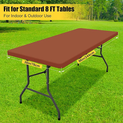 Smiry Rectangle Tablecloth, Elastic Fitted Flannel Backed Vinyl Tablecloths for 8ft Folding Tables, Waterproof Wipeable Table Covers for Indoor, Outdoor, Picnic and Camping (Terracotta, 30"x96")