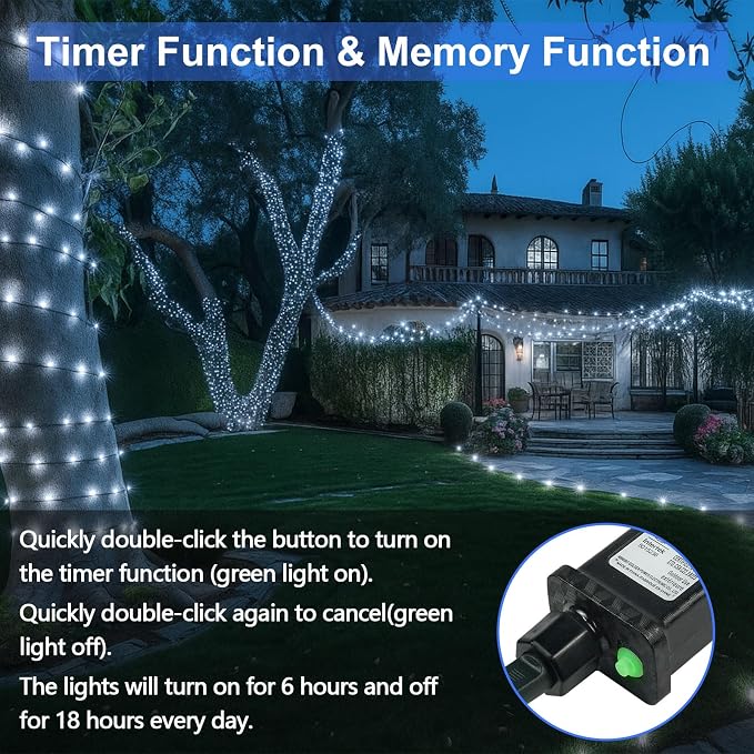 800 LED String Lights, 272FT Super-Long Christmas Lights Outdoor Indoor | Cool White, 13 Modes, Timer, Clear Wire Waterproof Twinkle Fairy Lights Plug in for Bedroom Classroom Patio Xmas Tree Decor