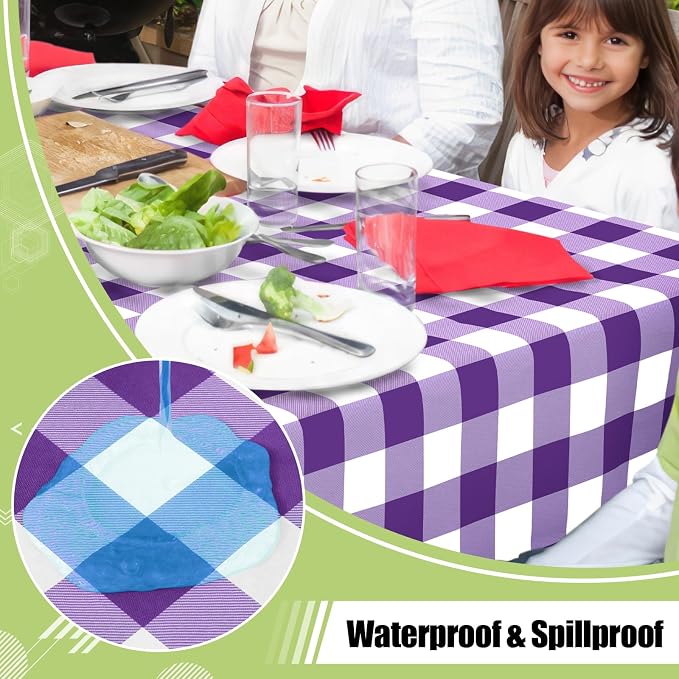 Smiry Picnic Table Cloth, Vinyl Tablecloths with Flannel Backing, 60"x120" | Waterproof Rectangle Table Cloth, Wipeable Buffalo Plaid Table Cover for Indoor and Outdoor (Purple & White)