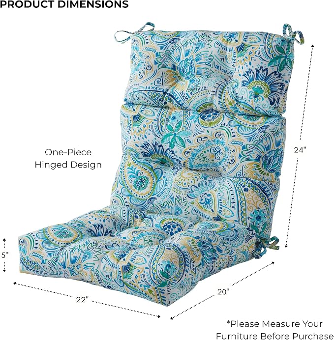Outdoor Tufted High-Back Chair Cushions, One-Piece Hinged Seat and Back Design, Reversible with 4 Ties, Durable Polyester Fabric, Recycled Fiber Fill - Set of 2, Baltic Paisley