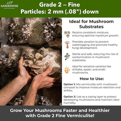 Organic Fine Vermiculite for Indoor Gardening Plants and Mushrooms – Enhances Soil Aeration, Seed Germination, Rooting Cuttings – Small Packages and Bulk (Vermiculite Grade 2 – Fine, 20 quarts)