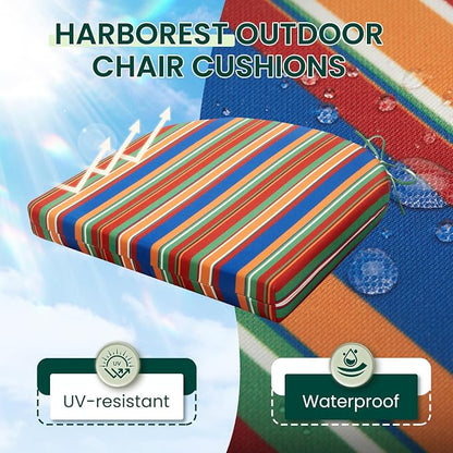 HARBOREST Outdoor Chair Cushions Set of 6, Water Resistant Patio Chair Cushions with Ties, Outdoor Seat Cushions for Patio Furniture, 17"x16"x2", Rainbow Stripes