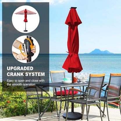 Eurmax USA 10-Year-Non-Fading 10FT Outdoor Patio Market Umbrella with LED Lights,UPF50+ UV Resistant,Heavy Duty Commercial Grade,Crank Lift Design,Windproof Vented Top for Garden,Pool,Deck,Logo Red