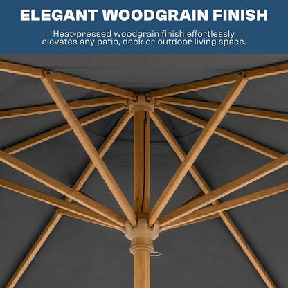 9ft Outdoor Patio Umbrella, Market Table Umbrella with Crank and Easy Push Button Tilt, Wood Grain Frame, UPF 50+ for Pool, Garden, Deck, Backyard