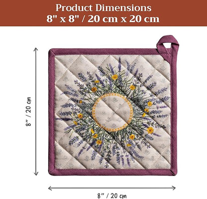 Maison d' Hermine Pot Holders 100% Cotton Heat Resistant Potholders 8" x 8" Hot Pads with Loop BBQ Cooking Baking Hotel Farmhouse Kitchen Handling Hot Pans Spring Summer (Pack of 2, Fanny Lavender)