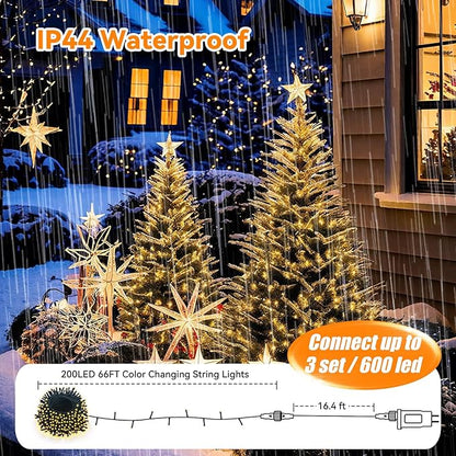 LitHome 66FT 200 LED Color Changing Christmas String Lights Outdoor, 35 Colors 9 Modes Connectable Red White and Blue Lights with Remote, Patriotic Light Plug in Green Wire for Tree 4th of July Decor
