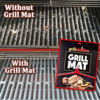 Grillaholics Grill Mats & Oven Liners (Set of 2) - Heavy Duty Non-Stick Reusable PTFE Cooking Mats for Grill, Oven, Smoker & Baking - Easy Clean BBQ Grill Mat, Oven Protector & Grill Grate Liner
