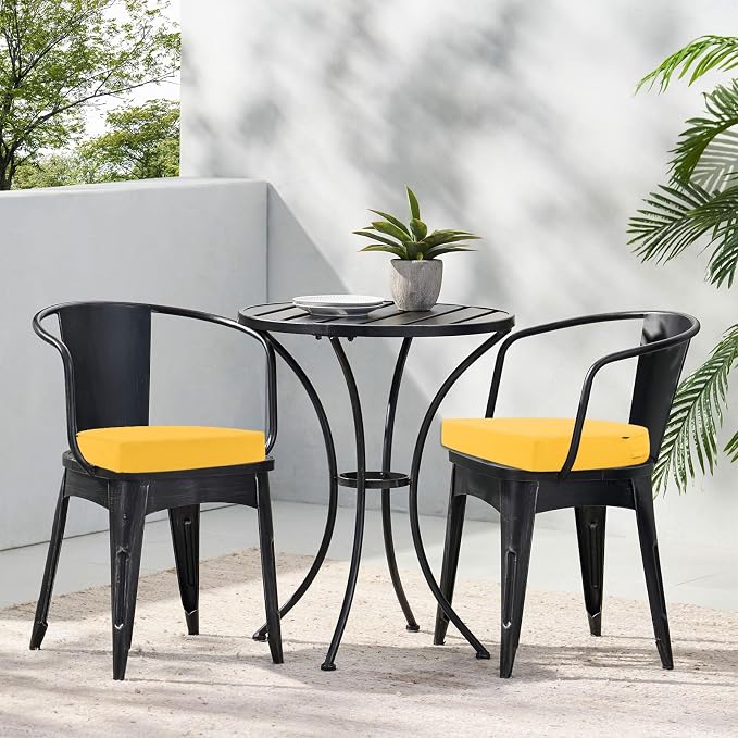 Topotdor Outdoor Chair Cushions Set of 2, 19"x19"x3" Waterproof Patio Chair Cushions for Outdoor Furniture, Round Corner Outdoor Seat Cushions Color Fastness Chair Pads with Ties, Yellow
