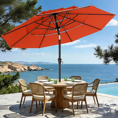 AreShark 9ft 3-Tier Patio Umbrellas, Outdoor Umbrella with 8 Sturdy Ribs UV Protection Windproof, Market Table Umbrella w/Push Button Tilt & Crank for Pool, Porch, Deck, Garden(Orange)