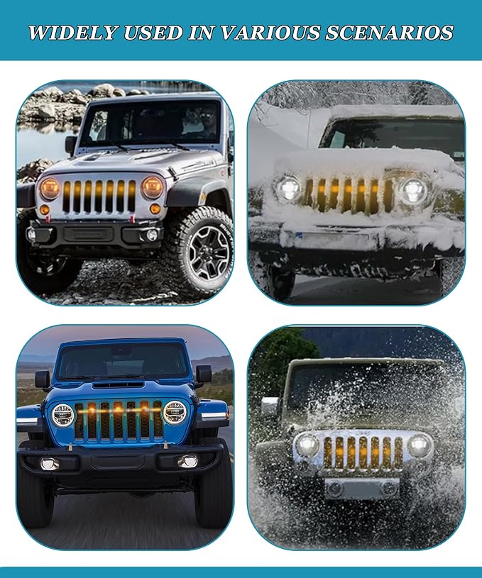 5 PCS Amber Led Grill Lights Fits for 2024-2025 Jeep Wrangler JL JLU & Gladiator JT Original Factory Grille with Fuse Adaptor