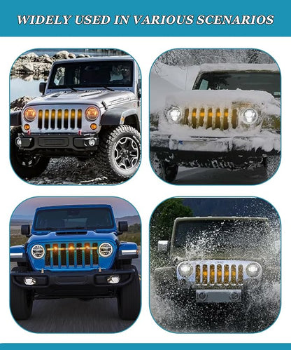 5 PCS Amber Led Grill Lights Fits for 2024-2025 Jeep Wrangler JL JLU & Gladiator JT Original Factory Grille with Fuse Adaptor