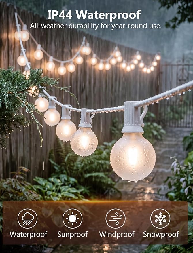 GOOTHY Outdoor LED String Lights, 50Ft with 52 Frosted White LED Globe Bulbs, Waterproof for Indoor/Outdoor Use, Perfect for Garden, Bistro, Pergola, Tents & Decorations, White