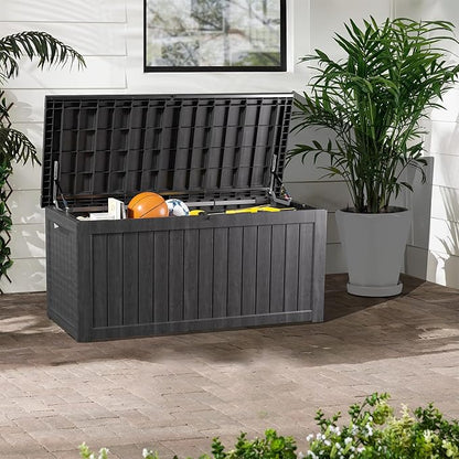 200 Gallon Lockable Resin Outdoor Storage Box, Waterproof & Weather Resistant Deck Box for Patio Cushion, Garden Tools & Pool Accessories, Black