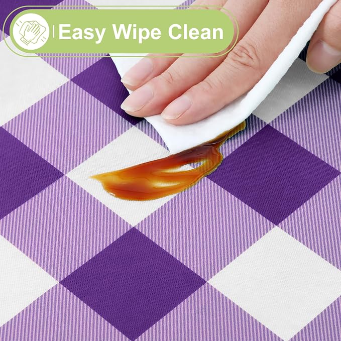 Smiry Picnic Table Cloth, Vinyl Tablecloths with Flannel Backing, 60"x84" | Waterproof Rectangle Table Cloth, Wipeable Buffalo Plaid Table Cover for Indoor and Outdoor (Purple & White)