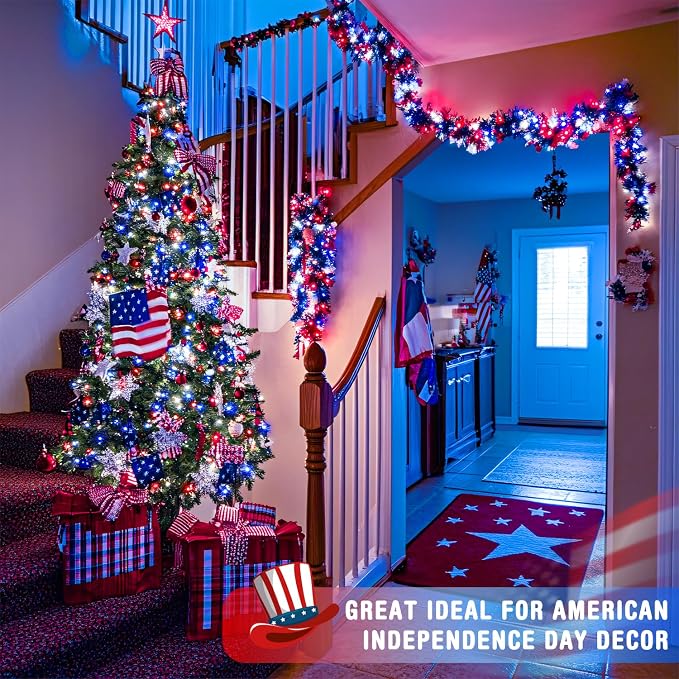 JMEXSUSS 400 LED Red White and Blue Lights Plug in | 4th of July Decorations Patriotic Lights Outdoor for American Holiday Tree Party Independence Memorial Day Decor