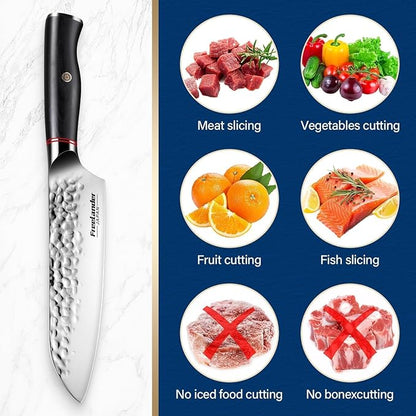 Freelander 7 Inch Chef Knife,Sharp Japanese Santoku Knife, High Carbon Stainless Steel Kitchen Knife, Professional Cooking Knife for Home and Kitchen with Ergonomic Handle