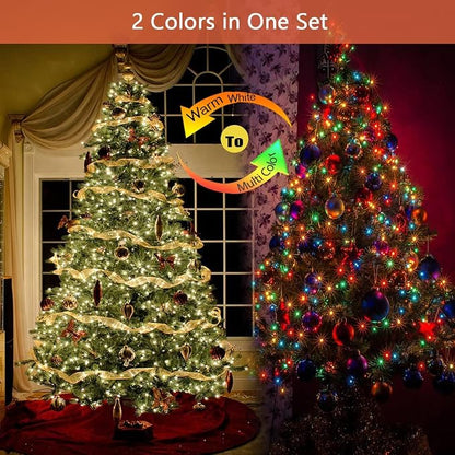 Solar Christmas lights Outdoor 2 Pack 480 LED Warm White to Multicolor | 170FT, 8 Lighting Modes, Memory Function, Auto On/Off, Waterproof Twinkle Lights for Outside Roof Porch Patios Balcony Decor