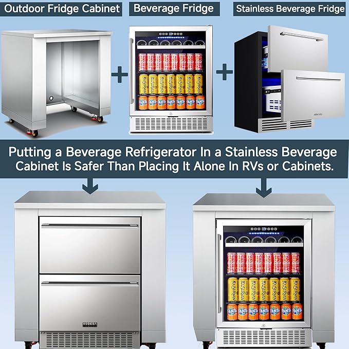 BODEGA Stainless Steel Outdoor Drawer Cabinets for 30 Inch Outdoor Kitchen Propane Gas Grill with 2 Drawers and Propane Tank Storage, Commercial Sinks Cabinet and outdoor refrigerator cabinet Combo.