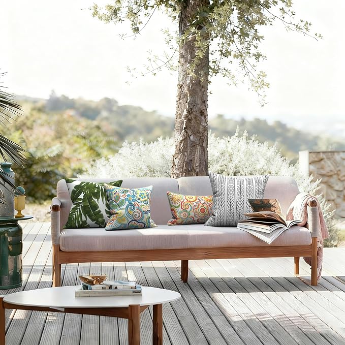 LVTXIII 2 Pack Outdoor Throw Pillow Covers for Patio Furniture, 16x16 Inch Square Pillow Case, Water-Repellent Cushion Covers for Garden, Porch, Sofa, Flower Blue